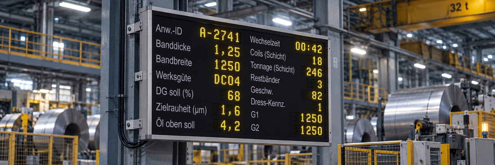 NOVOTRON Großanzeige mit Prozesswerten in einem Stahlwerk